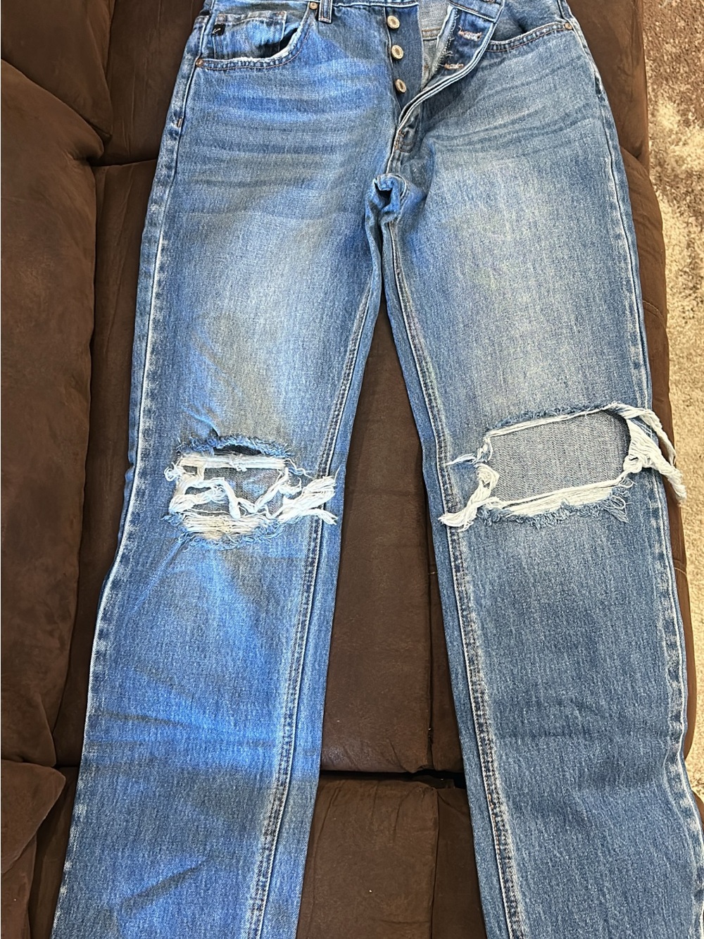 KanCan Women's Straight Leg Ripped Blue Jeans